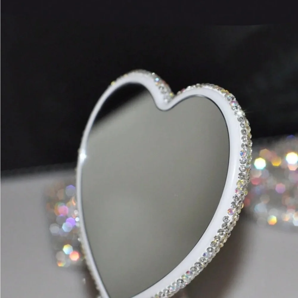 1pc Diamond-Encrusted Heart Shaped Makeup Mirror, Luxurious Bling Bling Crystal